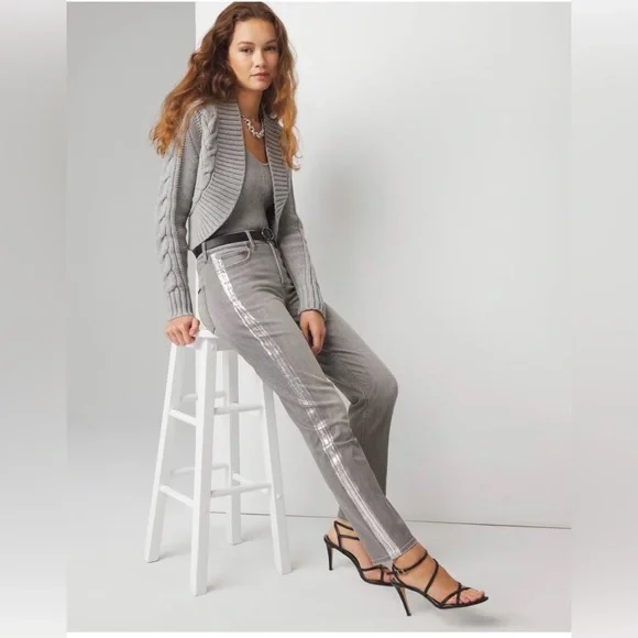 WHBM Gray Jeans with a silver foil side stripes
